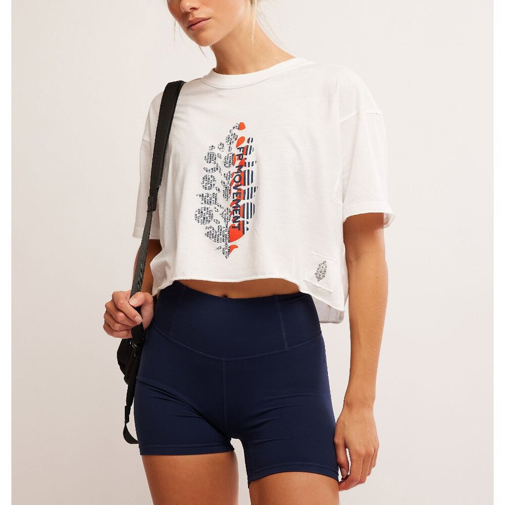 FP Movement by Free People White Cropped Graphic Short Sleeve Tee
